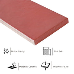 Tenedos HTC184 Ceramic Subway Wall Tile Handmade Look Glossy Glaze for Backsplash Kitchen, Bathroom Shower, Accent Wall (1, Rich Rouge)