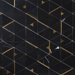 Tenedos HTCRC 12x14 Nero Marquina Triangle Mosaic Tile – Black Marble Look with Gold Metal Inlay, Floor & Wall