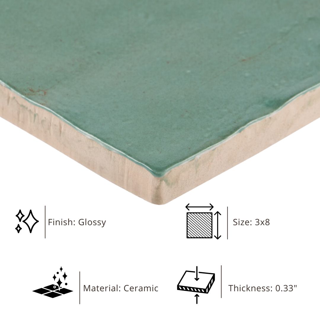 Tenedos HTC184 Ceramic Subway Wall Tile Handmade Look Glossy Glaze for Backsplash Kitchen, Bathroom Shower, Accent Wall (1, Emerald Dream)