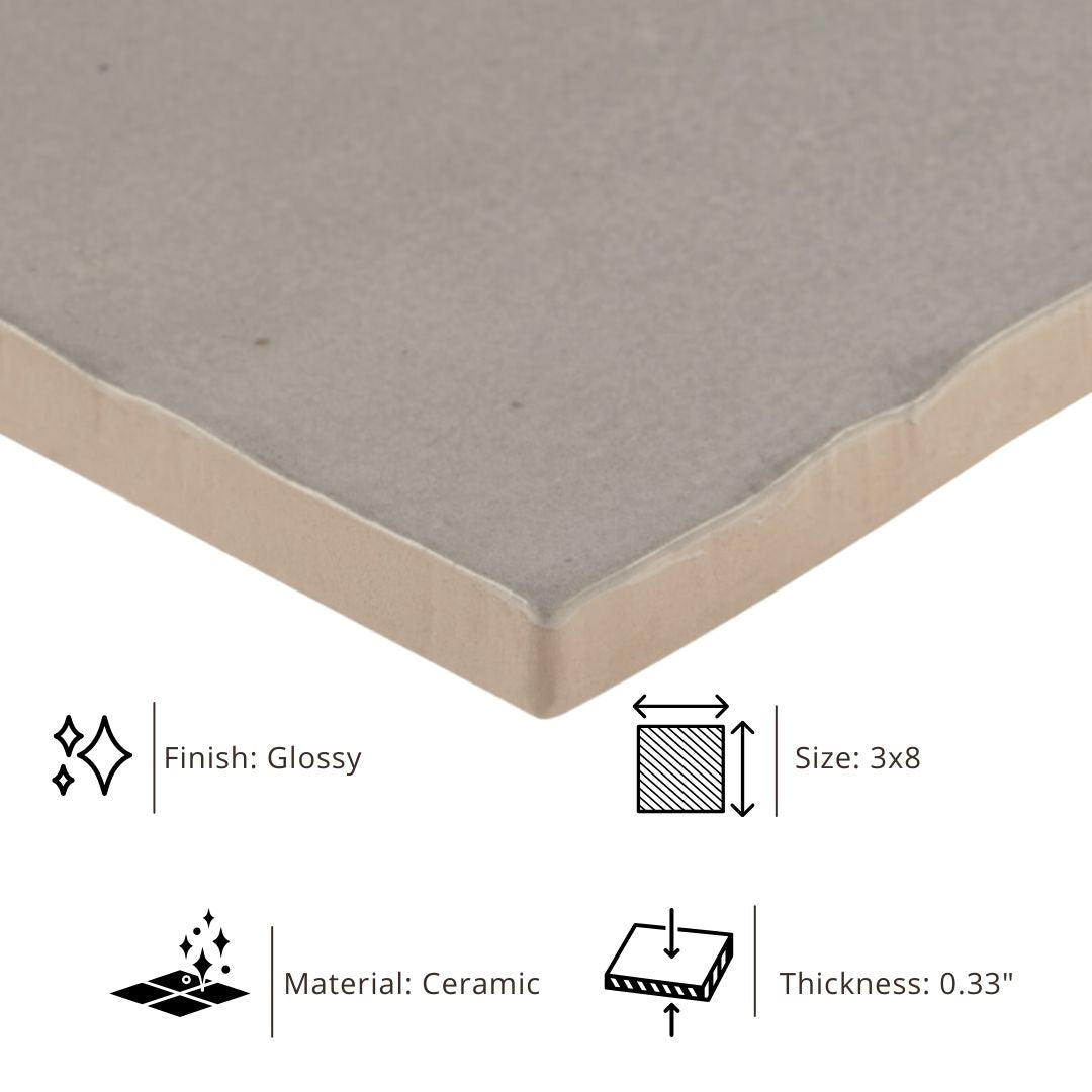 Tenedos HTC184 Ceramic Subway Wall Tile Handmade Look Glossy Glaze for Backsplash Kitchen, Bathroom Shower, Accent Wall (1, Desert Taupe)