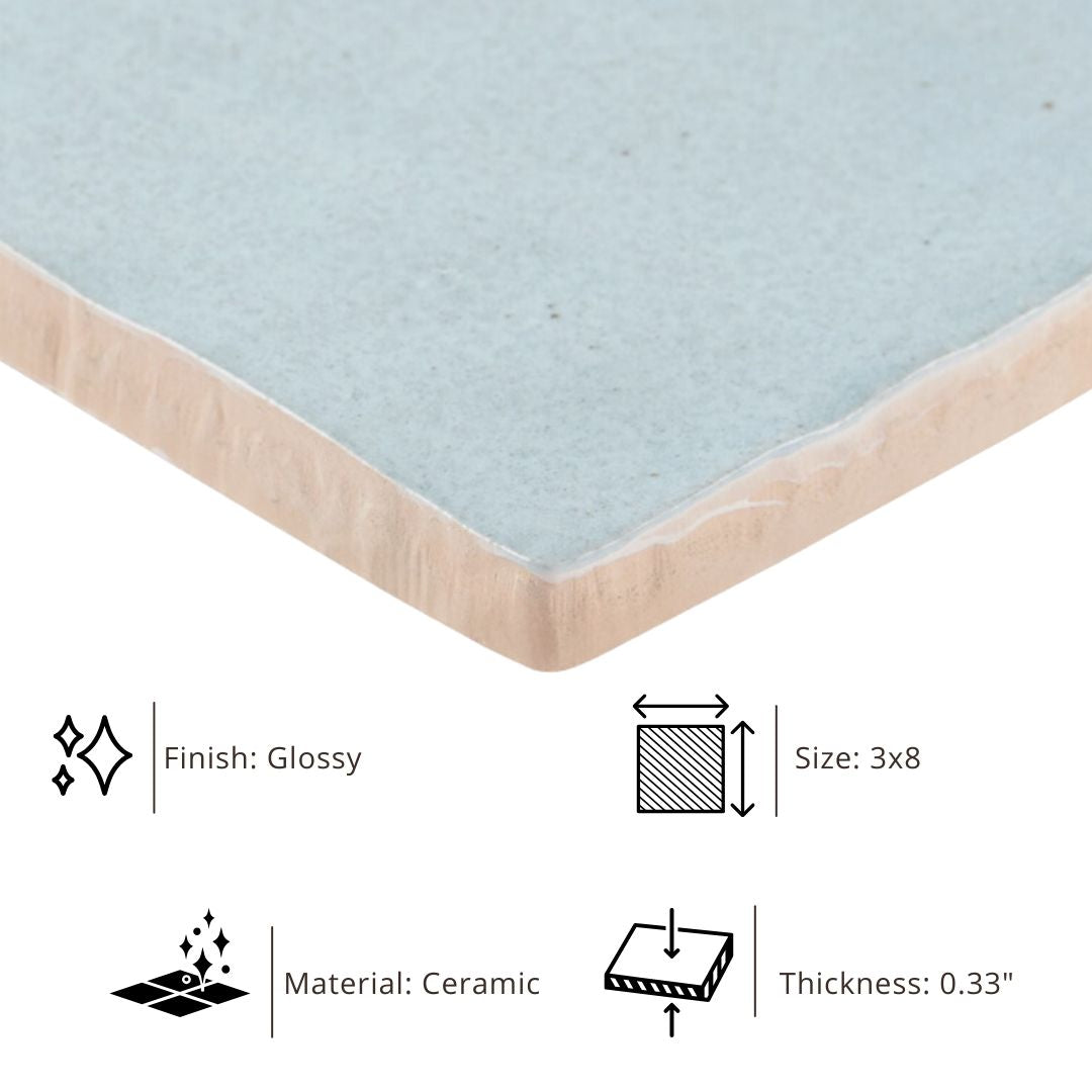 Tenedos HTC184 Ceramic Subway Wall Tile Handmade Look Glossy Glaze for Backsplash Kitchen, Bathroom Shower, Accent Wall (1, Sky Blue)