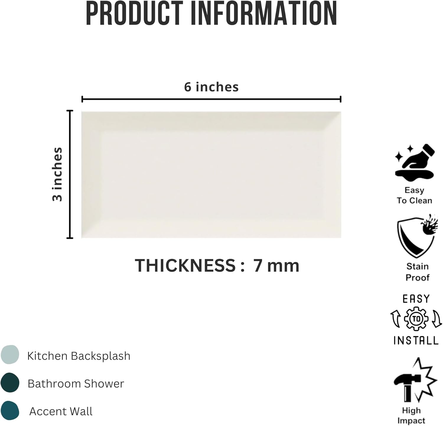 Tenedos 3x6 Bright Almond Beveled Glossy Ceramic Subway Tile – Premium Wall Tile for Kitchen Backsplash, Bathroom Shower, Laundry Room & Accent Walls (10 Pieces)