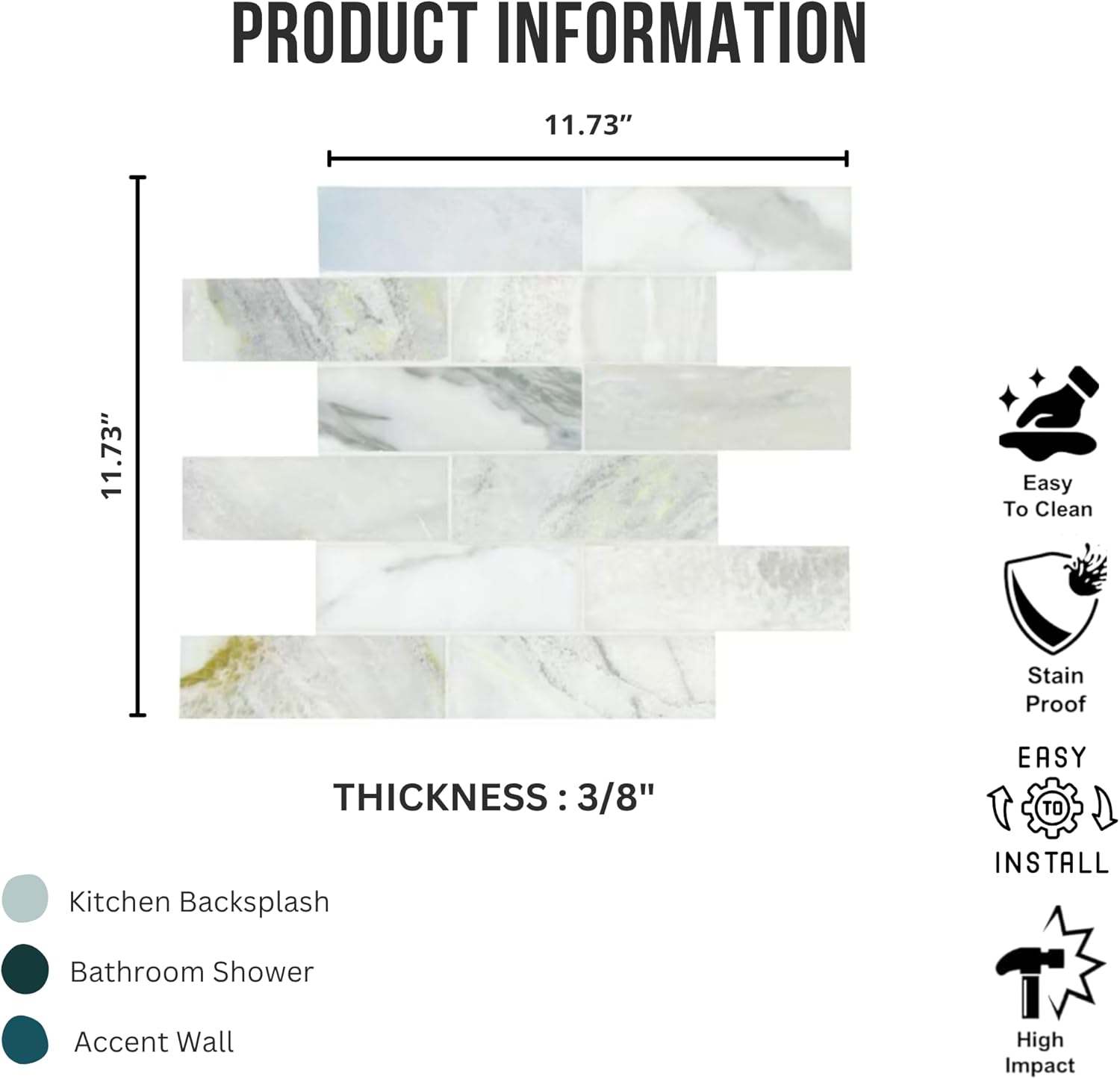 Aurora Cloud Brick Marble Mosaic Tile – Polished Natural Stone Subway Pattern for Bathroom, Kitchen Backsplash, and Shower Walls