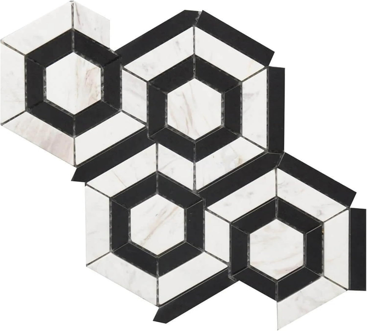Tenedos HTCRC 9x12 Marble Hexagon Mosaic Tile – White & Black Natural Marble Geometric Floor and Wall Tile