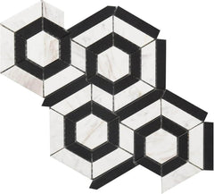 Tenedos HTCRC 9x12 Marble Hexagon Mosaic Tile – White & Black Natural Marble Geometric Floor and Wall Tile