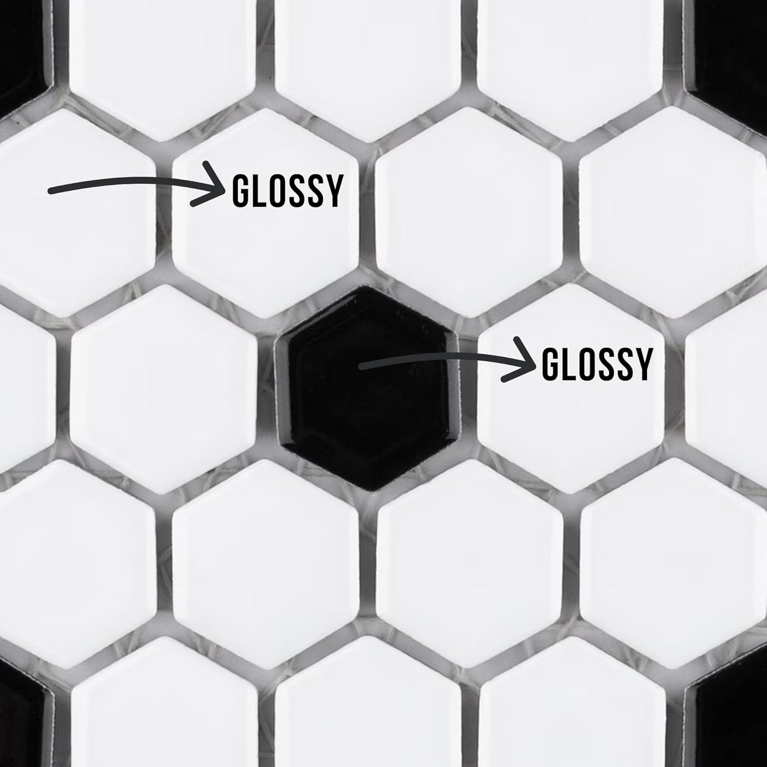 Tenedos White and Black Hexagon Polished Porcelain Mosaic Tile – Classic Glossy Geometric Wall and Floor Tile for Bathroom, Kitchen, and Backsplash (5 Sheets)