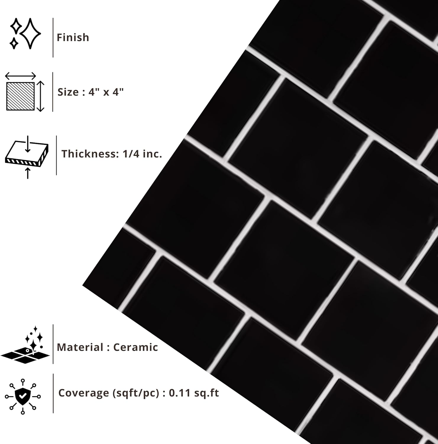 Tenedos 4x4 Inch HTCFD Premium Quality Matte Zellige Ceramic Tile with Subtle Shimmer | Handmade Look Moroccan Square Wall Tile for Kitchen Backsplash & Bathroom Wall