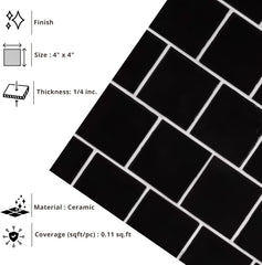 Tenedos 4x4 Inch HTCFD Premium Quality Matte Zellige Ceramic Tile with Subtle Shimmer | Handmade Look Moroccan Square Wall Tile for Kitchen Backsplash & Bathroom Wall