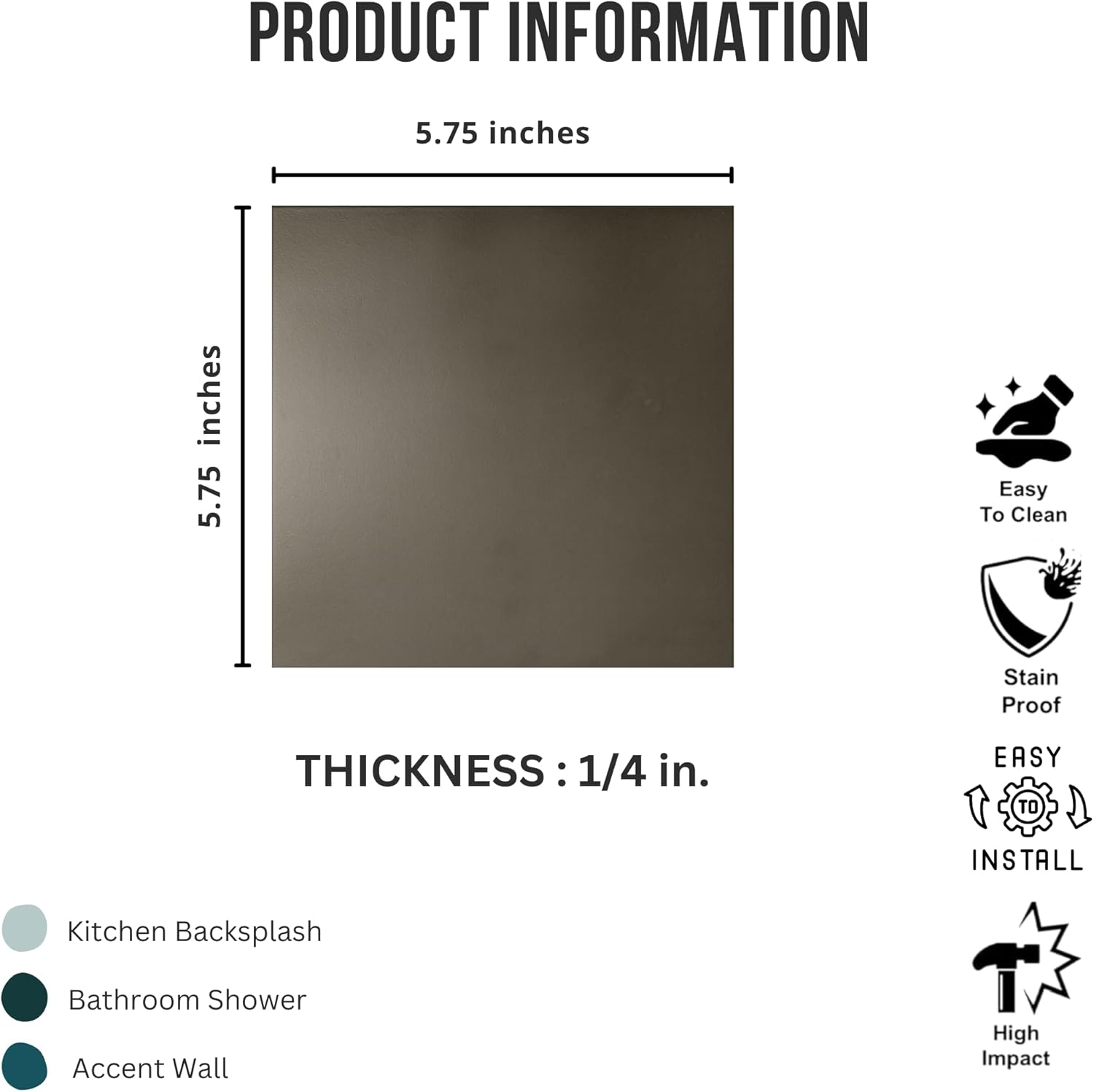 Tenedos HTCPW 6x6 Glossy Porcelain Tile – Wall & Floor Tile for Bathroom, Kitchen Backsplash, Shower, Fireplace, Indoor Use (8 Pieces)