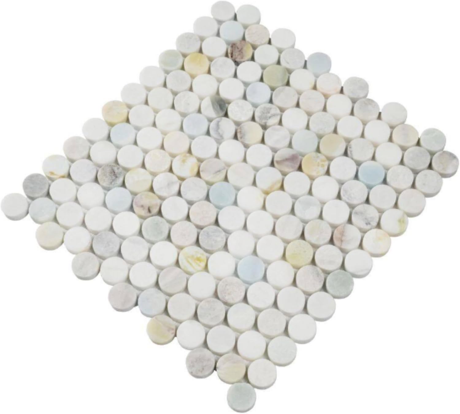 Aurora Pearl Round Marble Mosaic Tile – Polished Natural Stone Sheet for Bathroom, Kitchen Backsplash, and Shower Accent