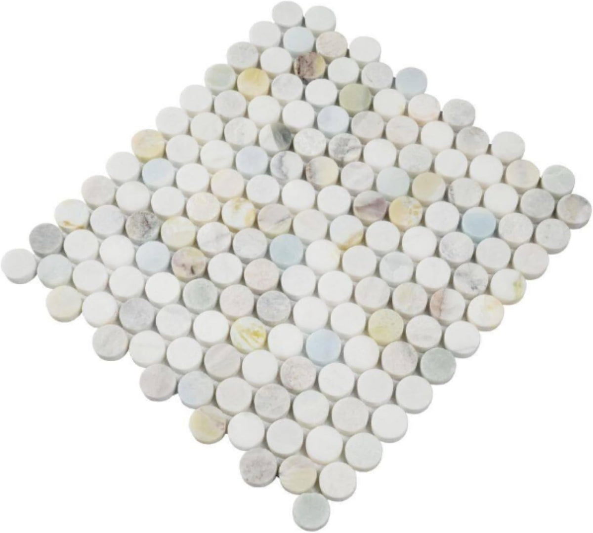Aurora Pearl Round Marble Mosaic Tile – Polished Natural Stone Sheet for Bathroom, Kitchen Backsplash, and Shower Accent