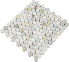 Aurora Pearl Round Marble Mosaic Tile – Polished Natural Stone Sheet for Bathroom, Kitchen Backsplash, and Shower Accent