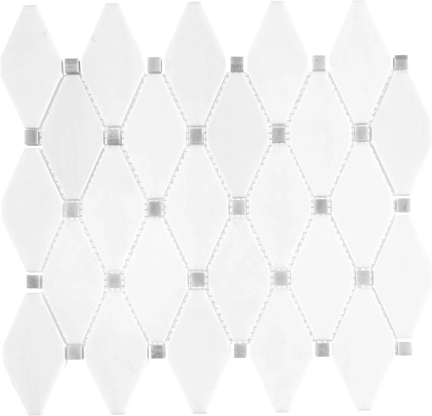 Tenedos HTCFD White Dolomite Diamond Marble Mosaic Tile Polished Finish for Bathroom, Kitchen Backsplash, Shower & Indoor Use – Natural Stone Dolomite Mosaic (1 Sheet)