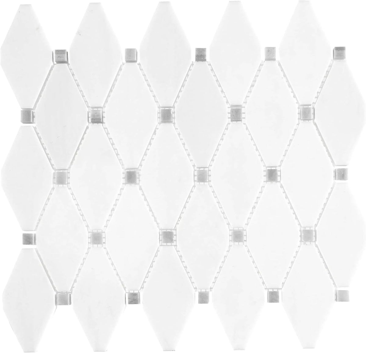 Tenedos HTCFD White Dolomite Diamond Marble Mosaic Tile Polished Finish for Bathroom, Kitchen Backsplash, Shower & Indoor Use – Natural Stone Dolomite Mosaic (1 Sheet)