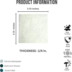 Tenedos HTCPW Soft Marble Look 6"x6" Porcelain Tile – White Gray Matte Stone-Style Wall & Backsplash Tile for Bathroom Kitchen Shower