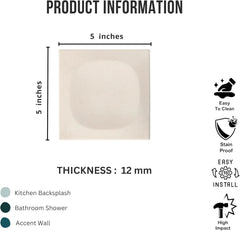 Tenedos HTCFD 5x5 Beige Dimensional Square Ceramic Tile – 10 Piece Set, Textured Sculpted Center Design for Bathroom Walls, Kitchen Backsplash