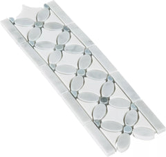 Tenedos 4x13 Polished Carrara White Marble Border Tile – Italian Marble Trim for Indoor Floors, Walls, Showers, Bathrooms, Fireplaces – Water-Resistant
