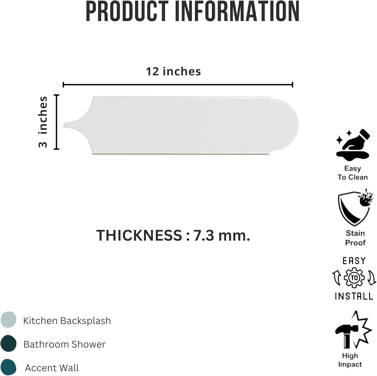 Tenedos HTCRC Glossy Wool 3x12 Interlocking Ceramic Wall Tile | Decorative Elongated Tile | Kitchen Backsplash Bathroom
