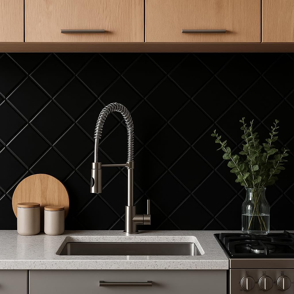 Tenedos  Matte Ceramic Tile for Bathroom Wall, Shower Surround, and Kitchen Backsplash – Classic Square Design 4 x 4-1/4 Inch – 10 Pieces