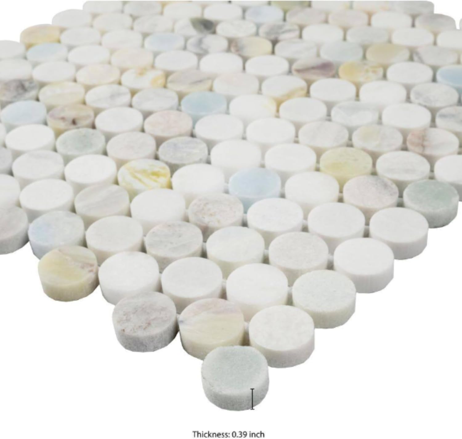 Aurora Pearl Round Marble Mosaic Tile – Polished Natural Stone Sheet for Bathroom, Kitchen Backsplash, and Shower Accent