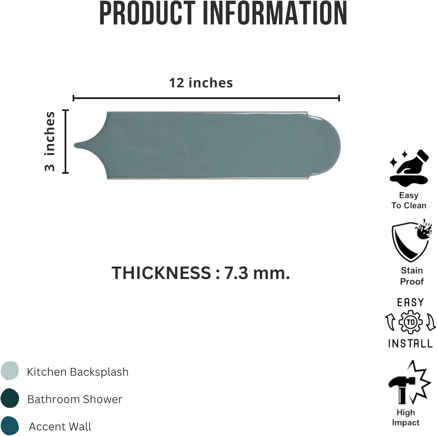 Tenedos HTCRC Glossy Wool 3x12 Interlocking Ceramic Wall Tile | Decorative Elongated Tile | Kitchen Backsplash Bathroom