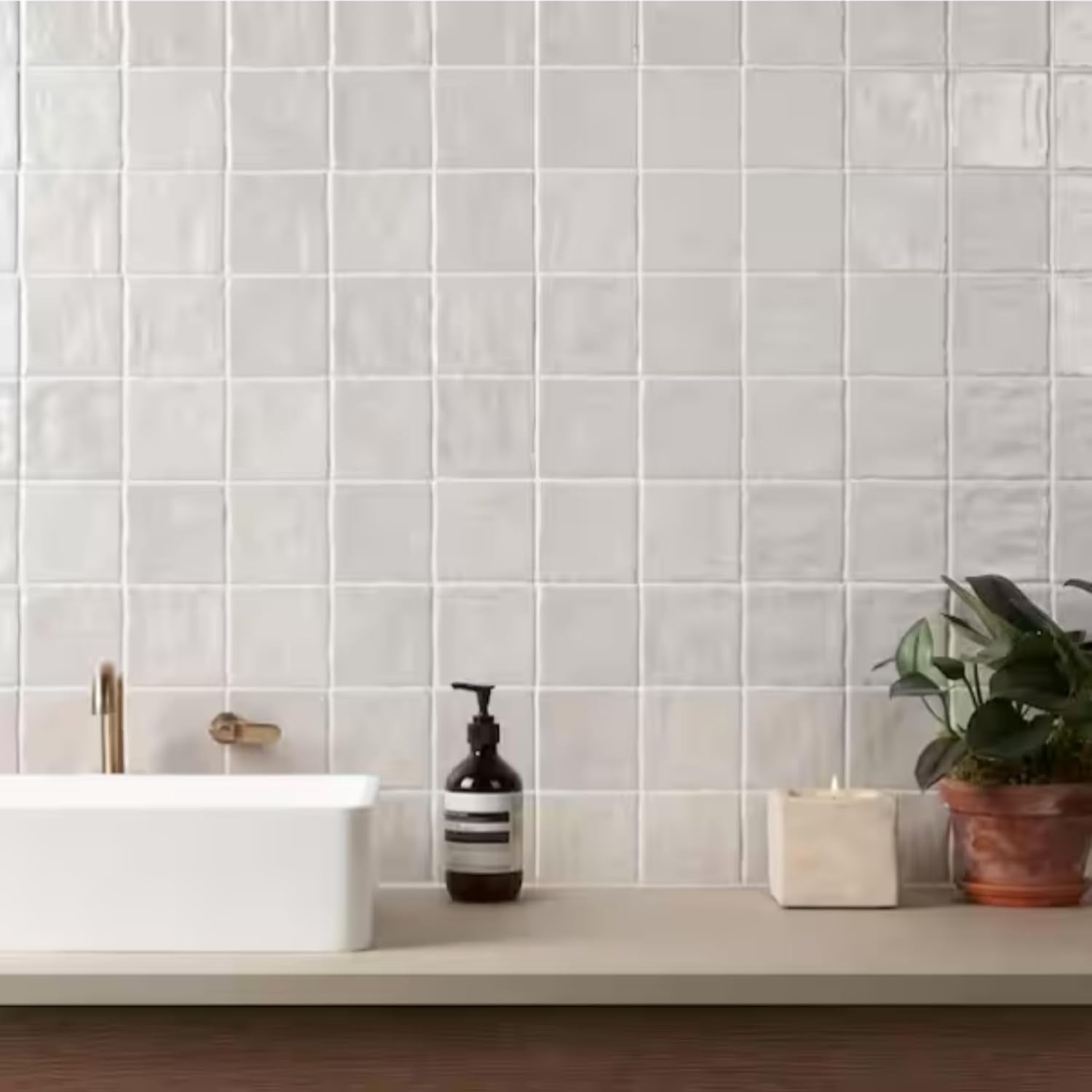 Tenedos 4x4 Inch HTCFD Premium Quality Matte Zellige Ceramic Tile with Subtle Shimmer | Handmade Look Moroccan Square Wall Tile for Kitchen Backsplash & Bathroom Wall