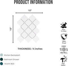 Tenedos Crystal Glow Glossy White Arabesque Porcelain Mosaic Tile 12x13 in for Kitchen Backsplash Bathroom Wall Shower Fireplace Accent