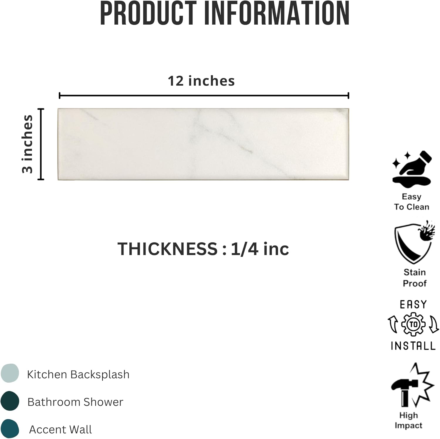 Tenedos HTCRC  Marble Look Matte Porcelain Tile – 3x12 Inch Subway Wall & Kitchen Backsplash