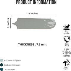 Tenedos HTCRC Glossy Wool 3x12 Interlocking Ceramic Wall Tile | Decorative Elongated Tile | Kitchen Backsplash Bathroom
