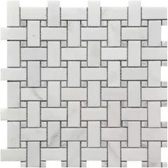 Tenedos HTCRC Bianco Carrara Basket Weave Marble Interlocking Mosaic Tile | 11 x 12 Inch Mesh-Mounted White Marble | Kitchen Backsplash Bathroom Shower Accent Wall
