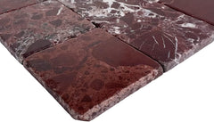 Vintage Burgundy Marble 4x4 Aged Tumbled Tile - Indoor & Outdoor Use (1 Sq.Ft - 9 Pcs)