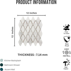 Tenedos HTCRC Bianco Carrara Large Rhombus Marble Mosaic Tile | 12 x 12 Inch Mesh-Mounted | Kitchen Backsplash Bathroom Shower Accent Wall