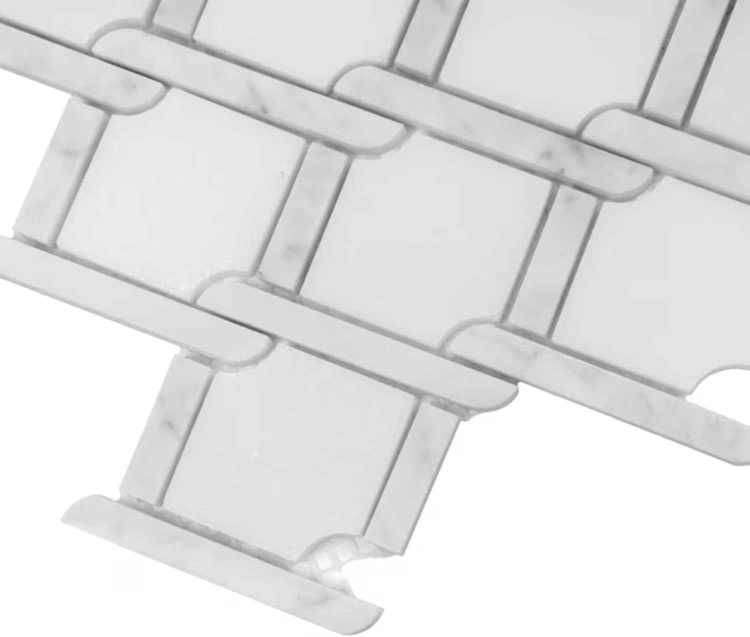 Tenedos HTCRC Bianco Carrara Eastern White Marble Gray Interlocking Mosaic Tile | 11 x 12 Inch Mesh-Mounted White Marble | Kitchen Backsplash Bathroom Shower Accent Wall
