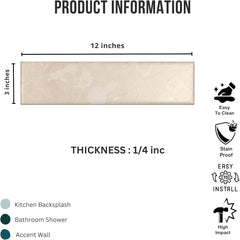 Tenedos HTCRC  Marble Look Matte Porcelain Tile – 3x12 Inch Subway Wall & Kitchen Backsplash