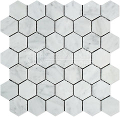 Polished 2 Inches Hexagon Marble Tile – Classic White Mosaic Sheet for Walls & Floors