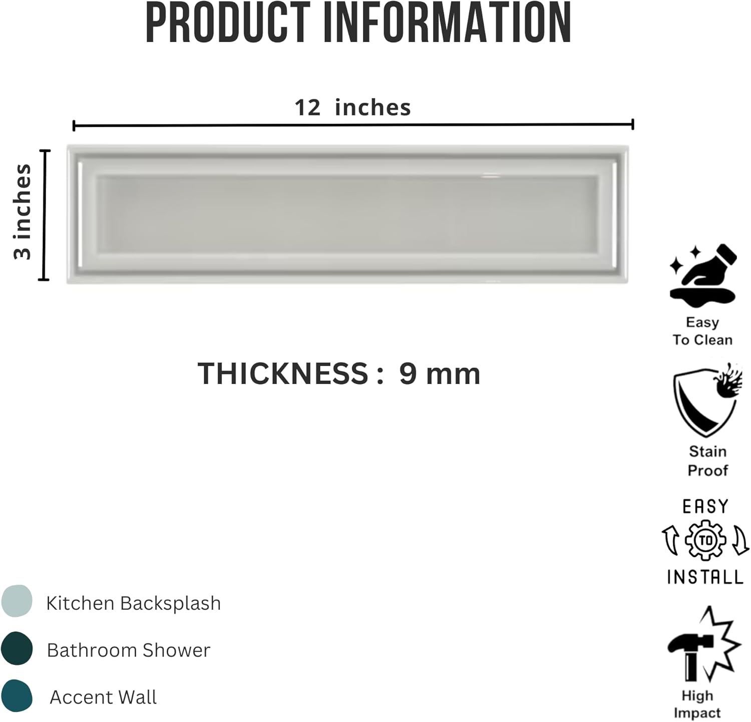 Tenedos HTCLW 3x12 Glossy Cloud Ceramic Subway Tile, Smooth Surface, Pressed Edge, Water-Resistant Wall Tile for Backsplash, Bathroom, Shower