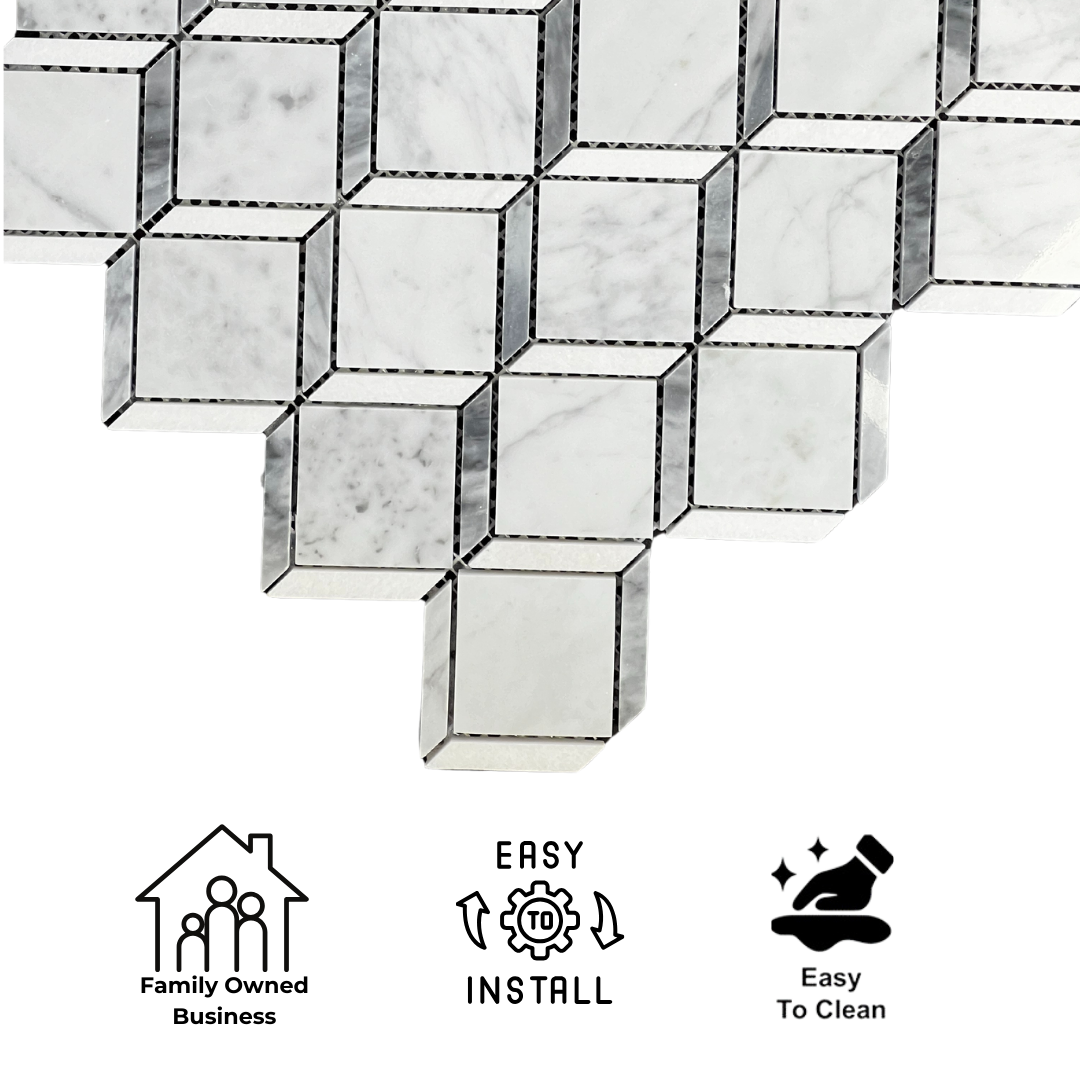 Tenedos HTC191 Silver Prism Marble Mosaic Tile- 1 piece