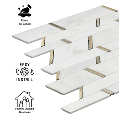 Tenedos Aurora Luxe Chevron Stone Metal Wall Tile-1 piece (Gold)