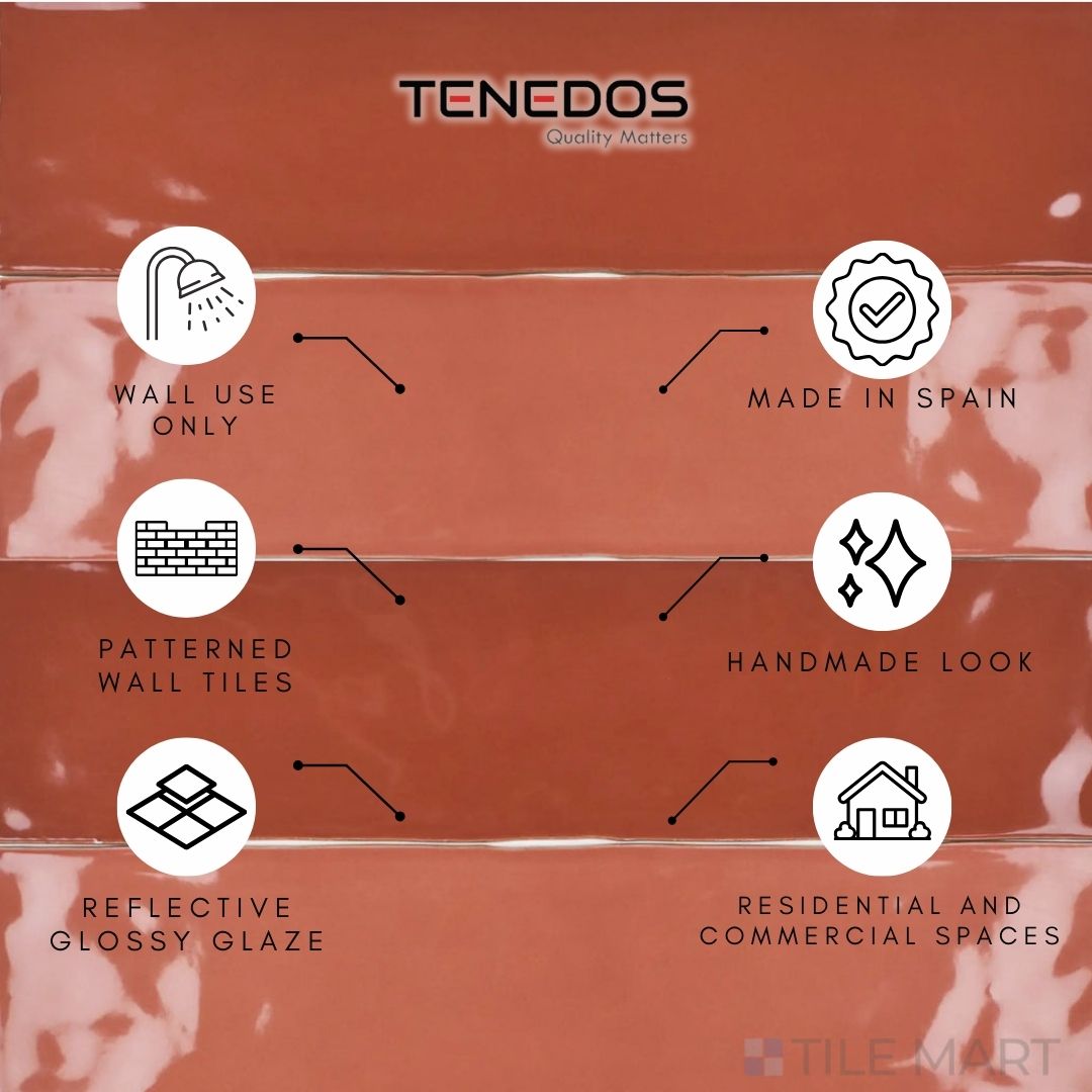 Tenedos HTC184 Ceramic Subway Wall Tile Handmade Look Glossy Glaze for Backsplash Kitchen, Bathroom Shower, Accent Wall (1, Rich Rouge)