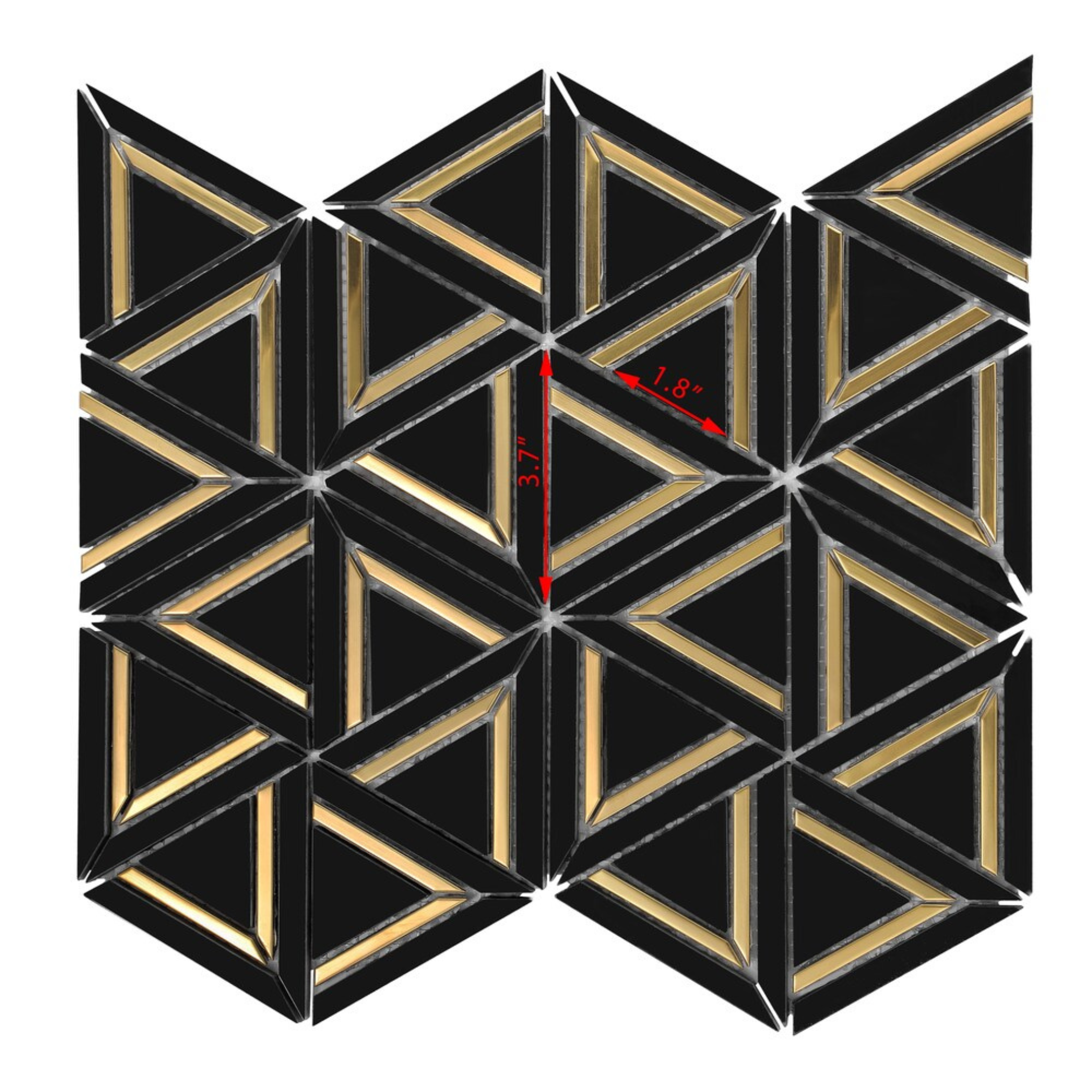 Nero Marquina Metal 12x14 Mosaic Tile – Black Marble Look Triangle Geometric 3D Hexagon Pattern with Gold Inlay for Kitchen Backsplash & Bathroom Wall