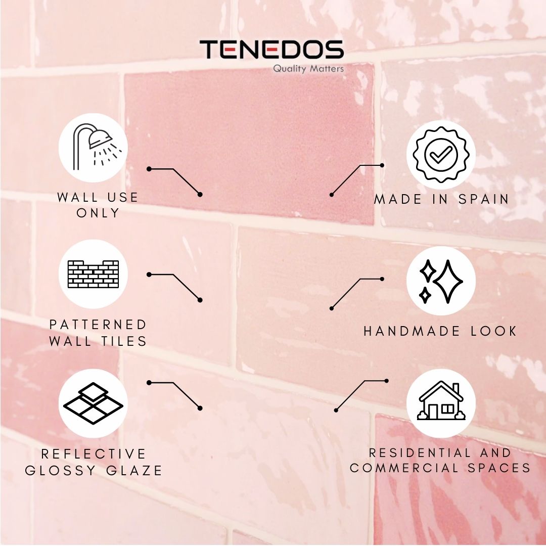 Tenedos HTC184 Ceramic Subway Wall Tile Handmade Look Glossy Glaze for Backsplash Kitchen, Bathroom Shower, Accent Wall (1, Blush Rose)
