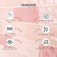 Tenedos HTC184 Ceramic Subway Wall Tile Handmade Look Glossy Glaze for Backsplash Kitchen, Bathroom Shower, Accent Wall (1, Blush Rose)