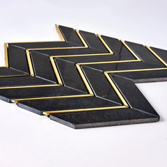 Tenedos HTCRC 12 x 12 Inch Nero Arrow Metal Mosaic Tile – Black Marble Look Chevron Pattern with Gold Metal Inlay, Luxury Wall Backsplash Bathroom Shower Accent Tile