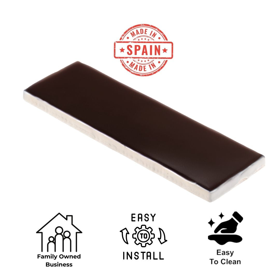 Tenedos HTC184 Ceramic Subway Wall Tile Handmade Look Glossy Glaze for Backsplash Kitchen, Bathroom Shower, Accent Wall (1, Espresso Rich)