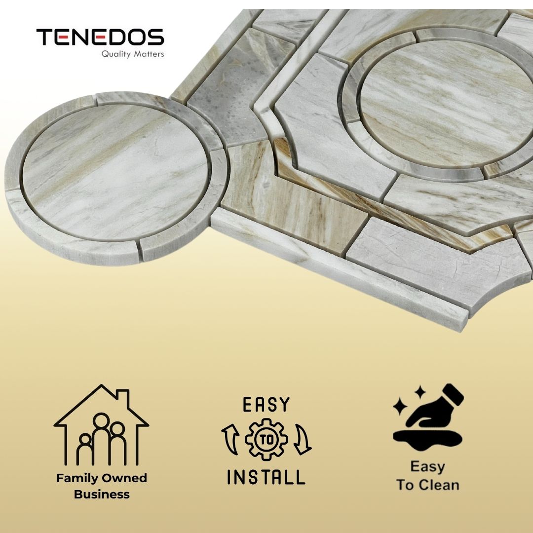 Tenedos Legency HTC152 Gold 10 in. x 10 in. Polished Mesh-Mounted Marble Mosaic Tile