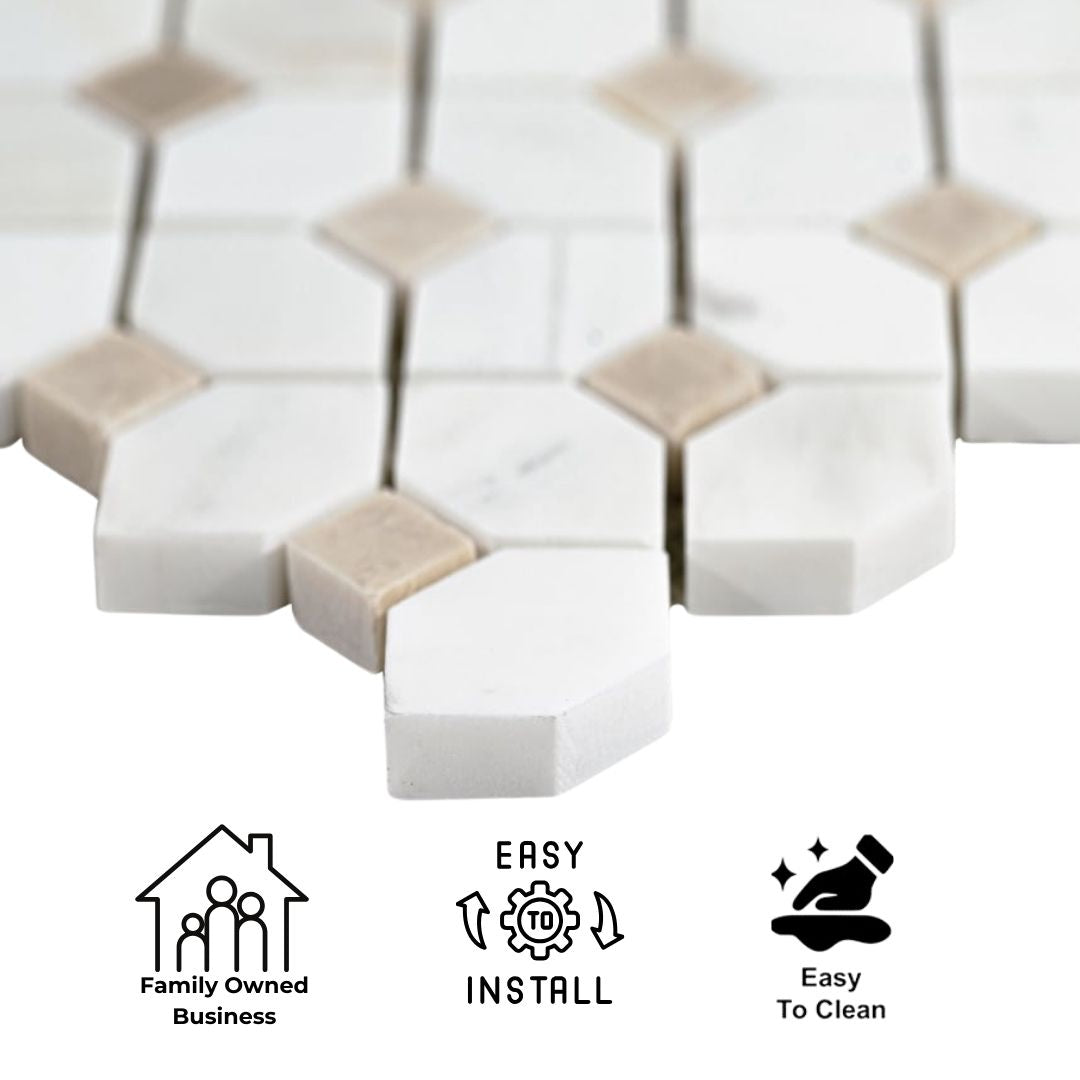 Tenedos HTC195 Golden Diamond Marble Mosaic Tile