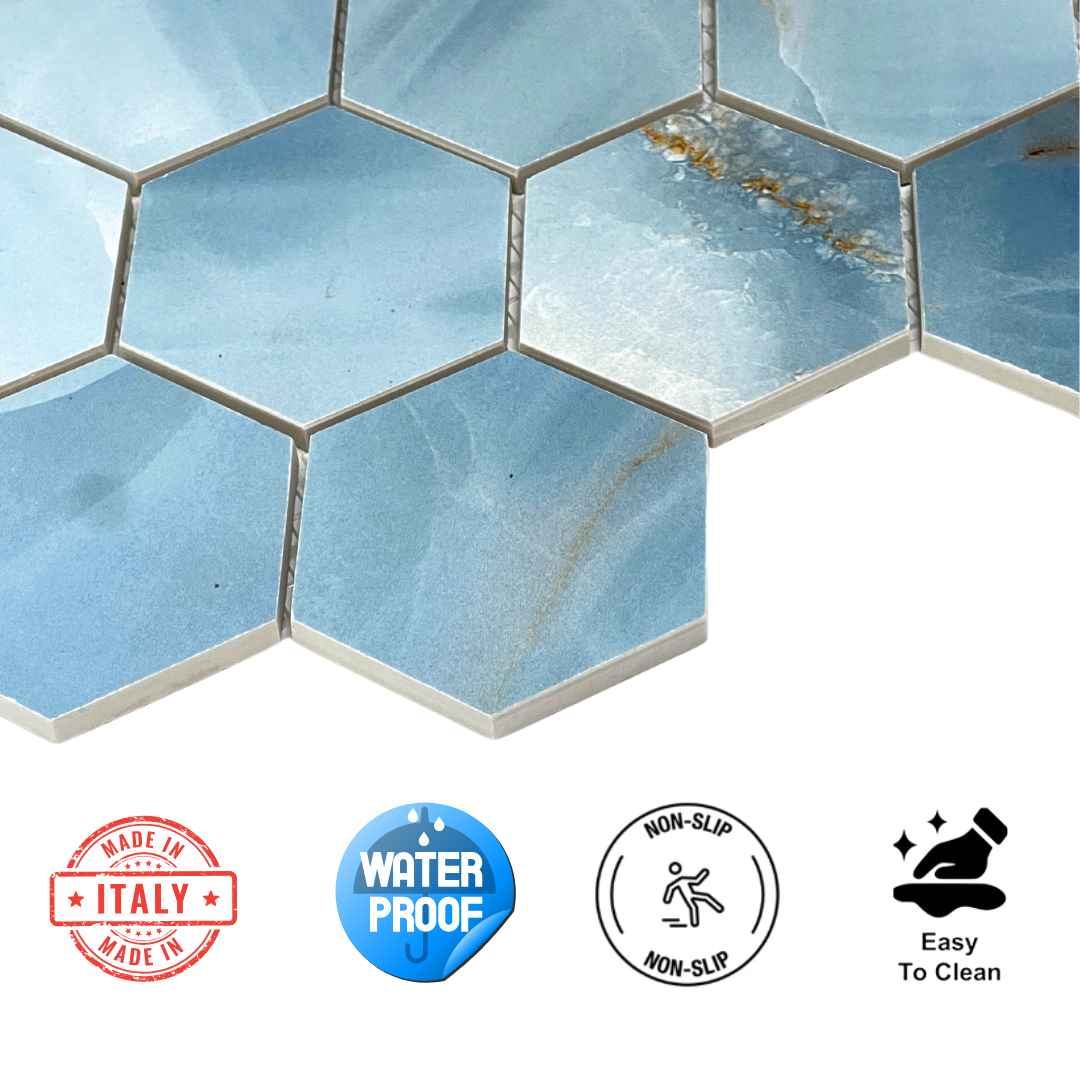 Tenedos Azurite Hexagon Porcelain Mosaic Tile- 1 piece