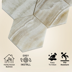 Tenedos Cream Pearl Onyx Honed Mosaic Tile- 1 piece