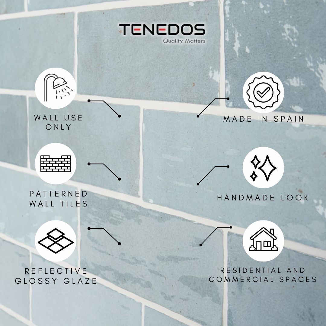 Tenedos HTC184 Ceramic Subway Wall Tile Handmade Look Glossy Glaze for Backsplash Kitchen, Bathroom Shower, Accent Wall (1, Sky Blue)