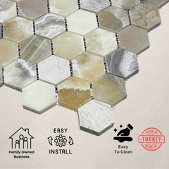 Tenedos Berly Onyx Hexagon Marble Tile- 1 piece